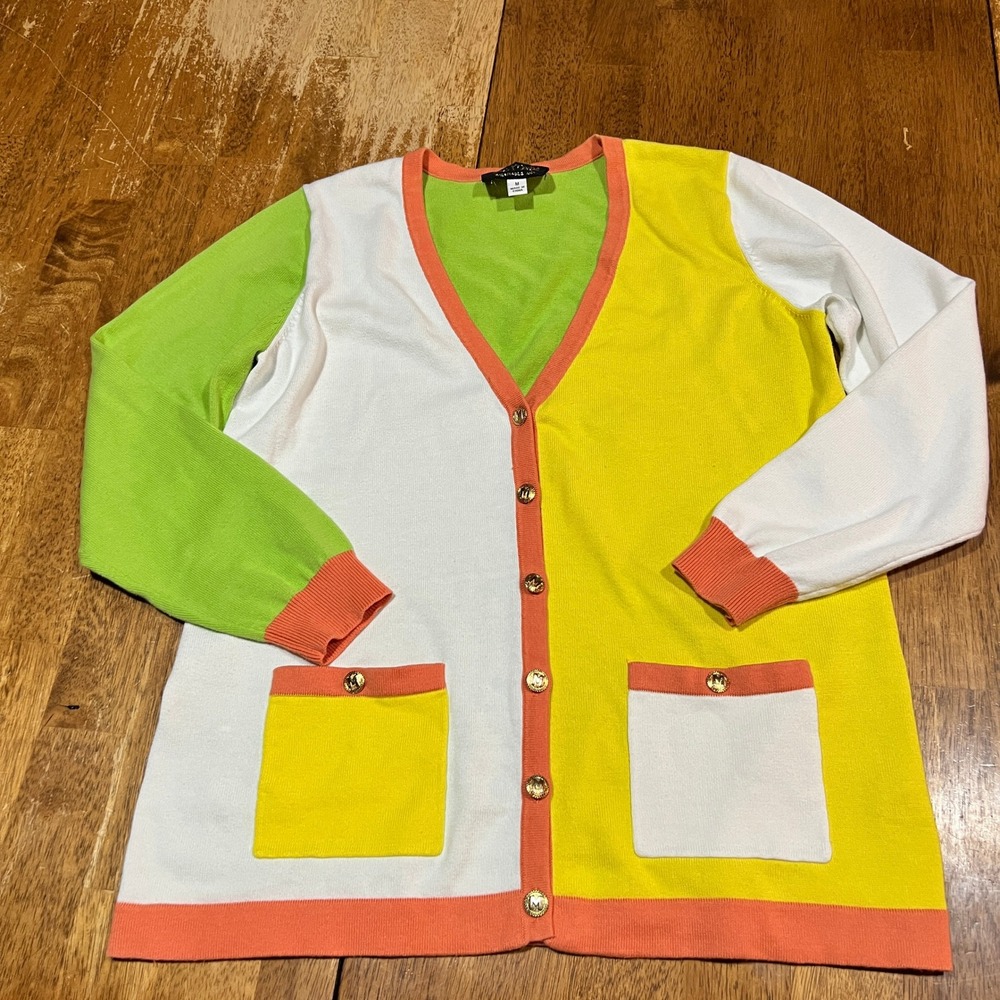 Vintage Bob Mackie Wearable Art Colorblock Button Front Cardigan Sweater Medium